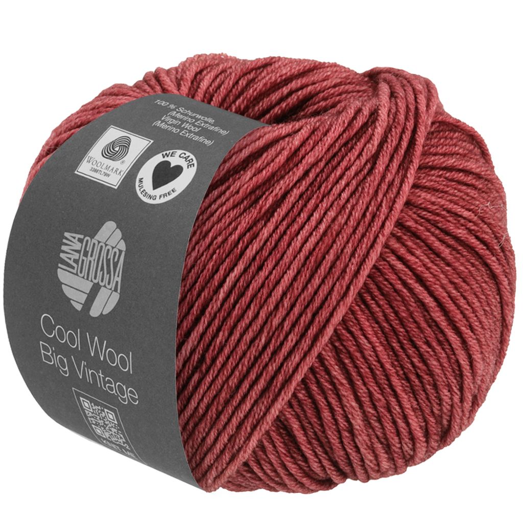 Lana Grossa Cool Wool Big VINTAGE 50 g Ton-in-Ton gefärbte Wolle in Vintage-Optik 120 m Farbe 7164 - Burgund
