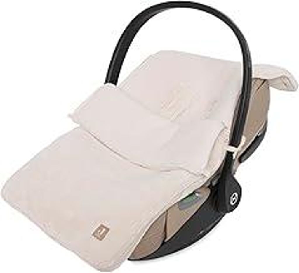 Jollein Fußsack Cloudy Rib – Oatmeal – Für Babyschale Kinderautositz Gruppe 0+ und Kinderwagen – Für 3-Punkt- und 5-Punkt-Gurt – Mit Rip...