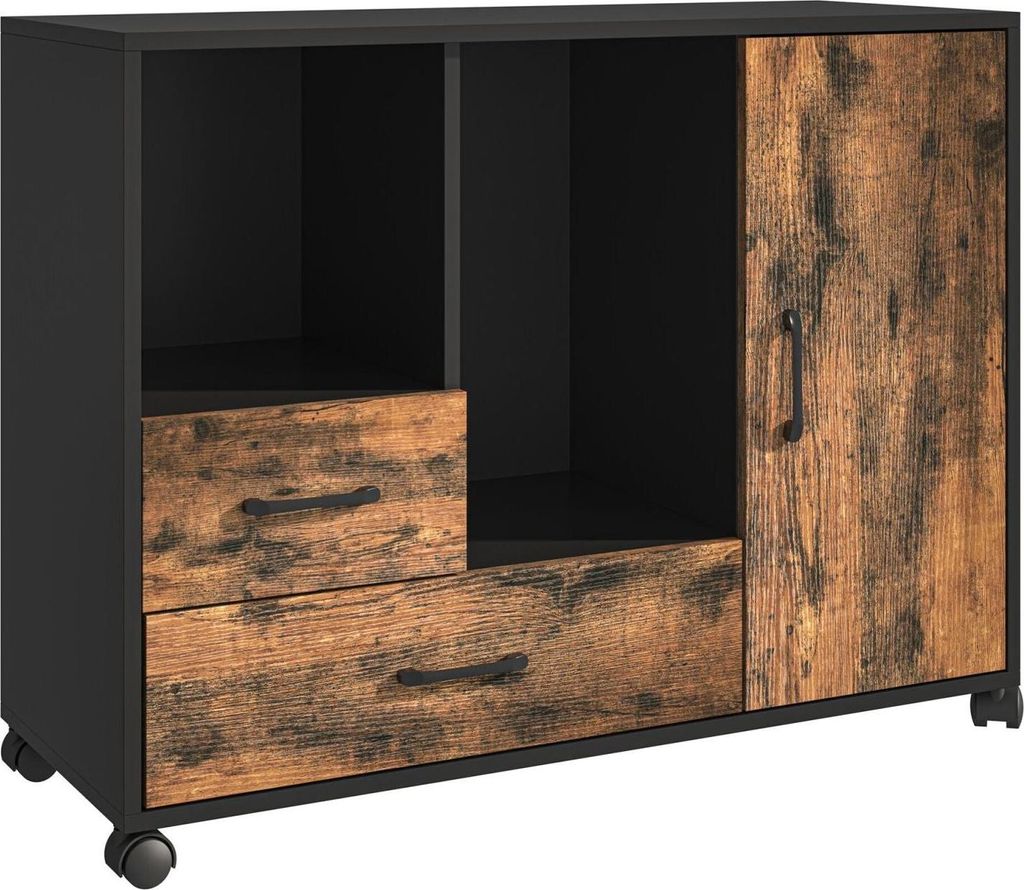 Rollbarer Schrank mit 2 Schubladen und 4 Ablagen