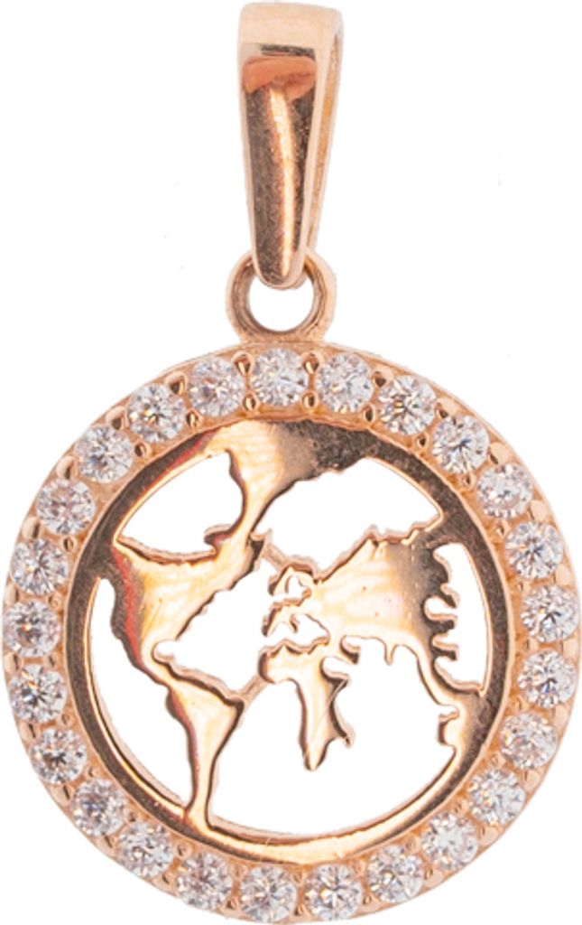 Golders Anhänger Weltkarte aus 585 Rotgold mit Zirkonia, Goldschmuck für Damen