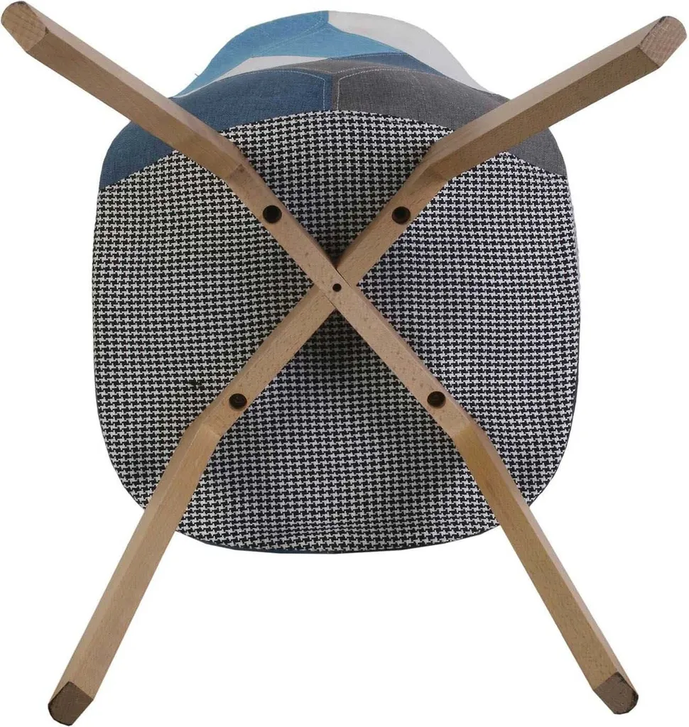 Chaise Patchwork Bleu Gris - Lot de 4 Chaises Design Nordique Confort - 5