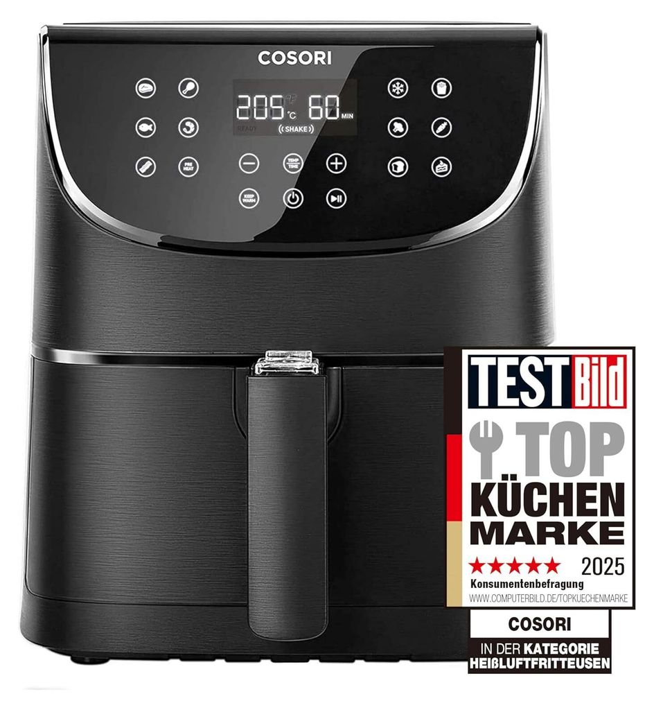 5,5L XXL Friteuse Heissluft Fritteusen Air Fryer mit Digitalem LED-Touchscreen, 13 Kochfunktionen, Vorheizen&Warmhalten, Shake-Modus, ohne Öl, 1700W,