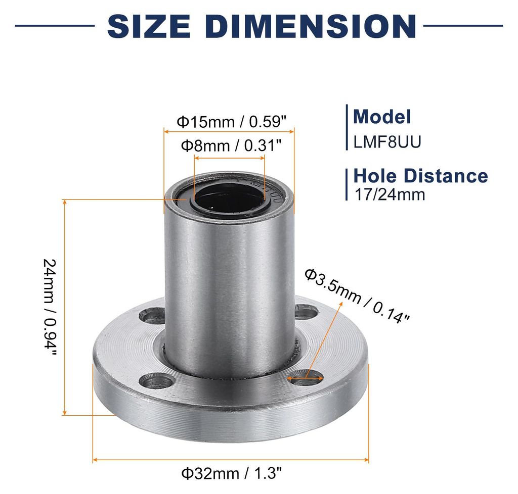 2 Stš¹ck LMF8UU Linearkugellager 8mm Bohrung 15mm OD 24mm L?nge Runde Flansch vernickelt mit Schrauben fš¹r CNC Maschine 3D Drucker