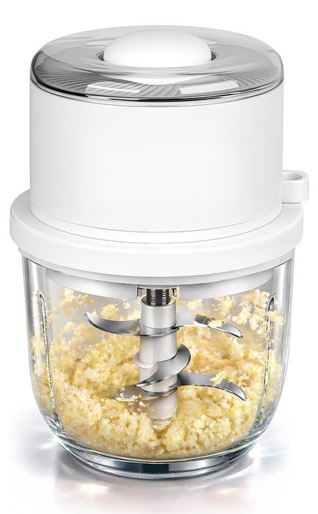 Mini Zerkleinerer Elektrisch 300ml Glasbehälter 6 Edelstahlmesser USB-C Kabellos 40W Food Processor für Knoblauch Zwiebeln Küche Camping