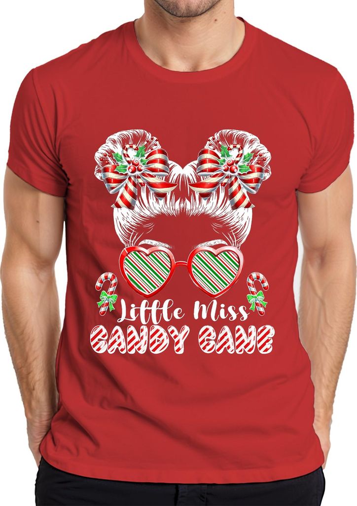 Little Miss Candy Cane Christmas girls sweet bow heart cute Herren T-Shirt, Rot, L