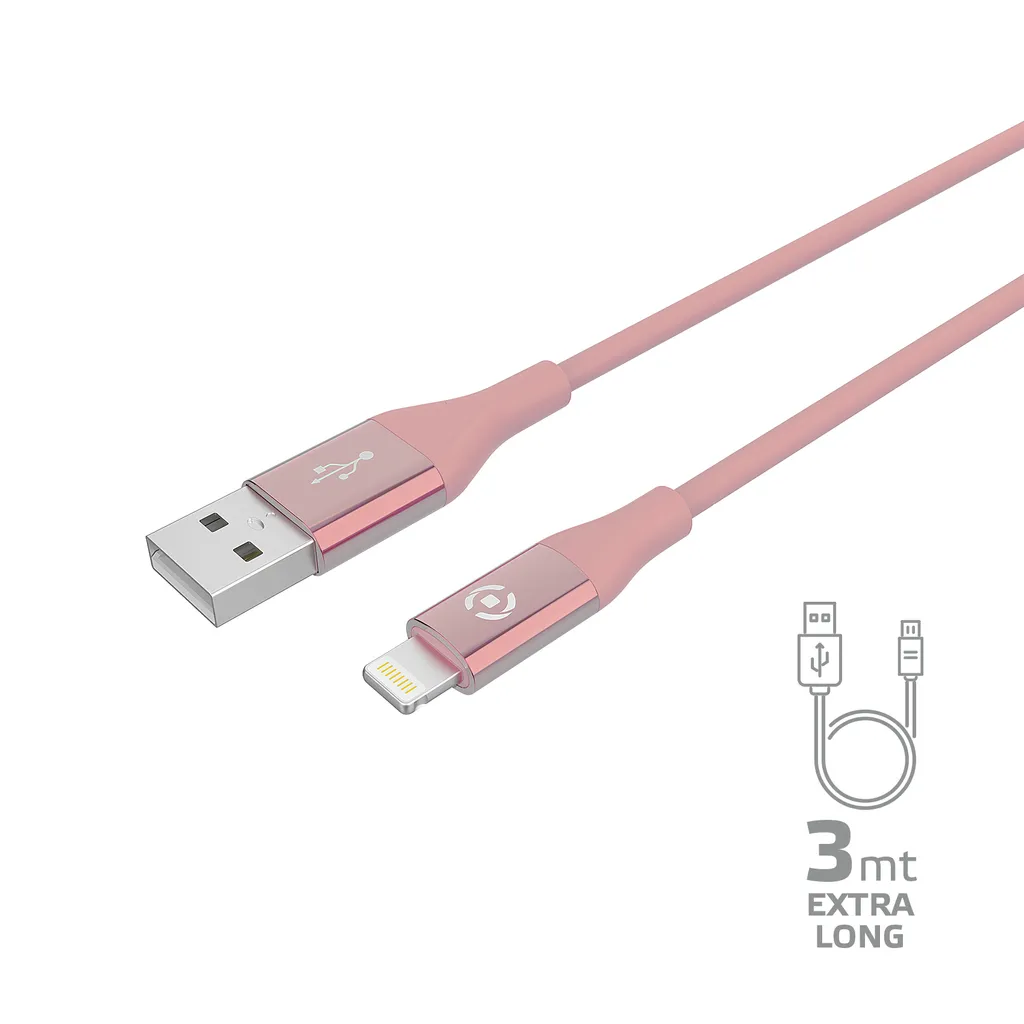 Câble Lightning 3m Rose Celly : Finissez-en avec les Câbles Trop Courts
