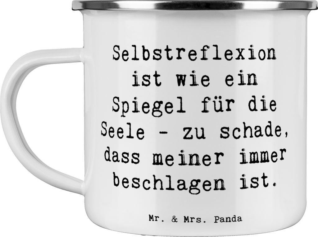 Mr. & Mrs. Panda Emaille Tasse Spruch Selbstreflexion Spiegel - Weiß - Geschenk, Selbstliebe, Outdoor Becher, Zitat, Motivation, Reise ins Ich, Mo...