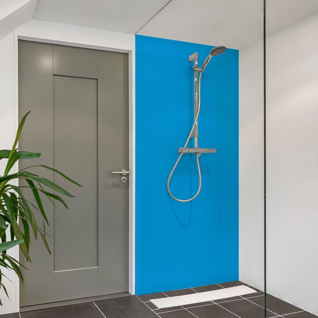 Duschrückwand mit Motiv selbstklebend - 0.61 mm Wandpaneel wasserfest Design blau Unifarben Badrückwand fugenlos Premium matt 80x200 cm