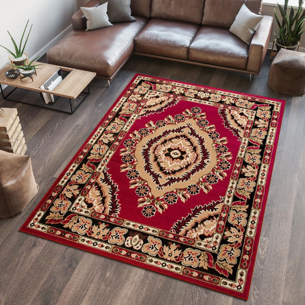 Tapiso Teppich ATLAS klassisch rot beige Wohnzimmer 80 x 150 cm