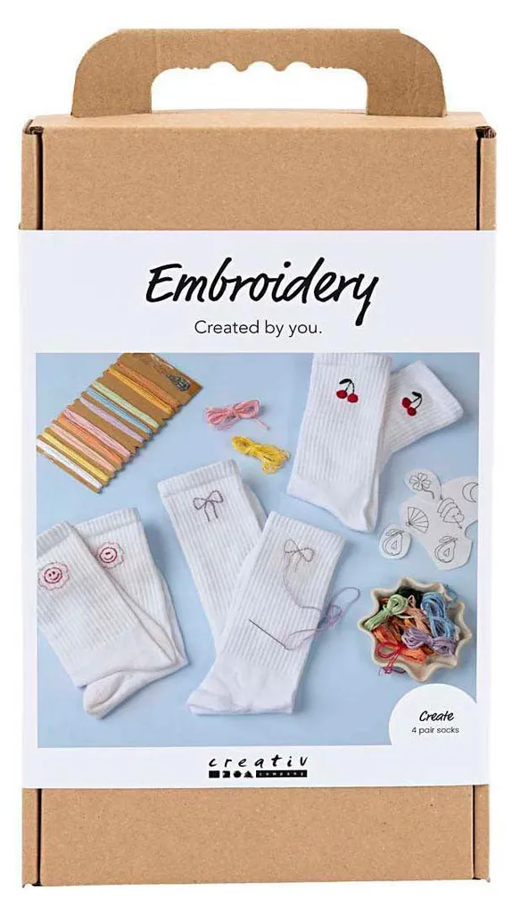 Kit broderie chaussettes blanches coton créatif DIY complet débutant