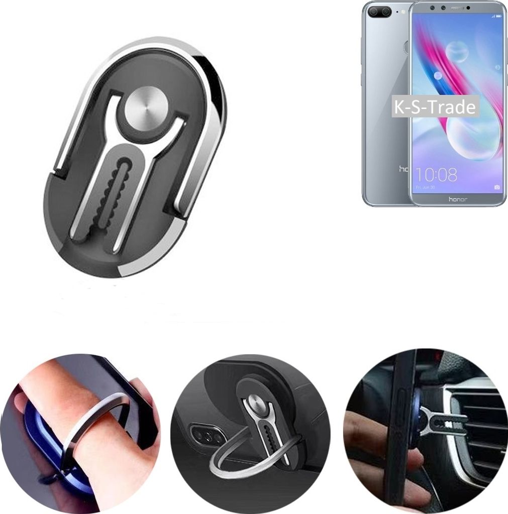 K-S-Trade 3in1 Smartphone-Ring Handy-Ring kompatibel mit Huawei Honor 9 Lite Fingerhalterung Handyring Tischständer Lüftungsgitter-Halterung Tisch