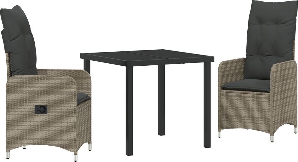 Möbel 3-teiliges Garten-Esszimmer-Set mit Kissen Grau Poly Rattan - Gartenstühle 3379646