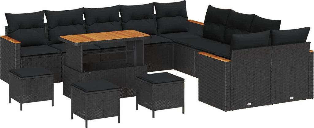Gartensofa-set 14 pcs Schwarz Poly-Rattan