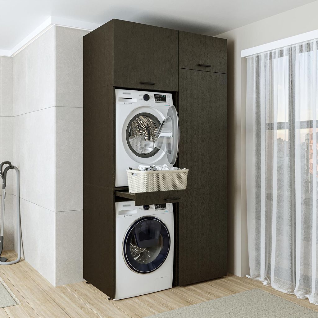 Roomart DUO-I Waschturm 127 cm breit, Schwarz-Eiche
