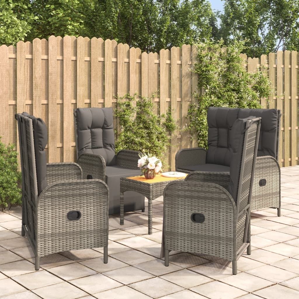 The Living Store 5-tlg. Garten-Essgruppe mit Kissen Grau Poly Rattan