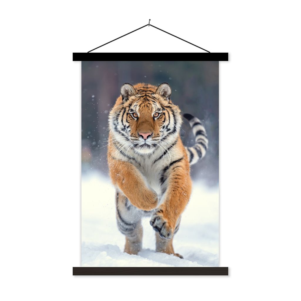 MuchoWow Textilposter Tiger - Landschaft - Schnee - Tiere 120x180 cm mit schwarzem Rahmen - Fotos