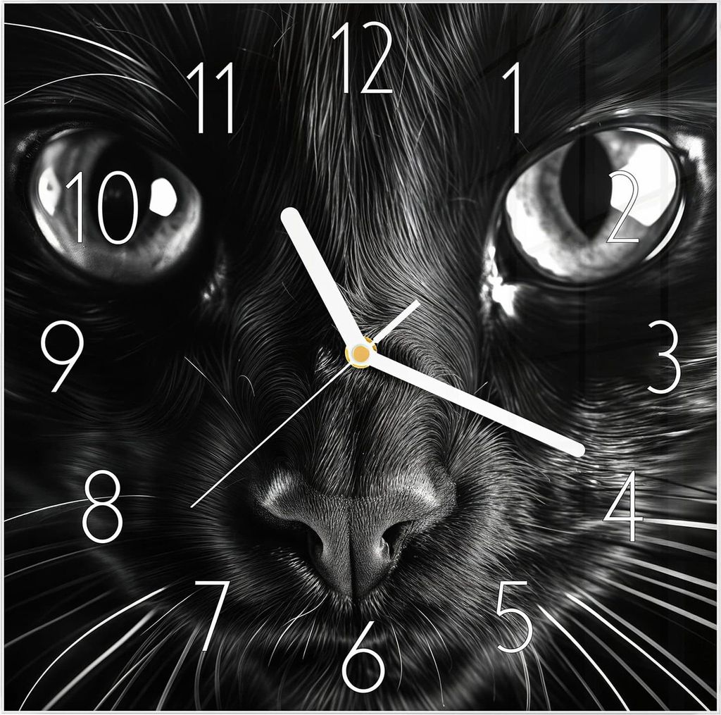 Wanduhr aus Glas mit Motiv Katzengesicht- 30 x 30 cm - inkl. Aufhängesystem