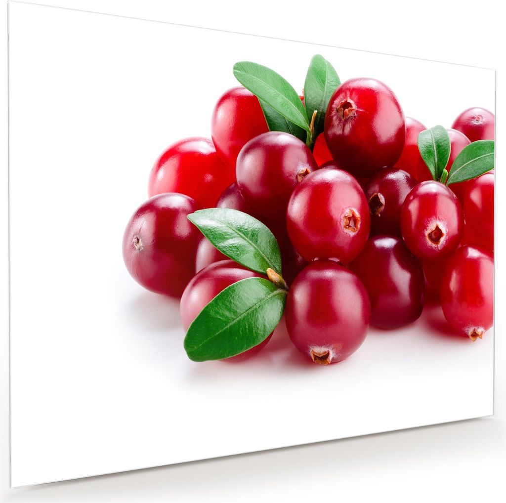 Glasbild Wandbild Cranberry mit Blättern 120x90cm in XXL für Wohnzimmer, Schlafzimmer, Badezimmer, Flur