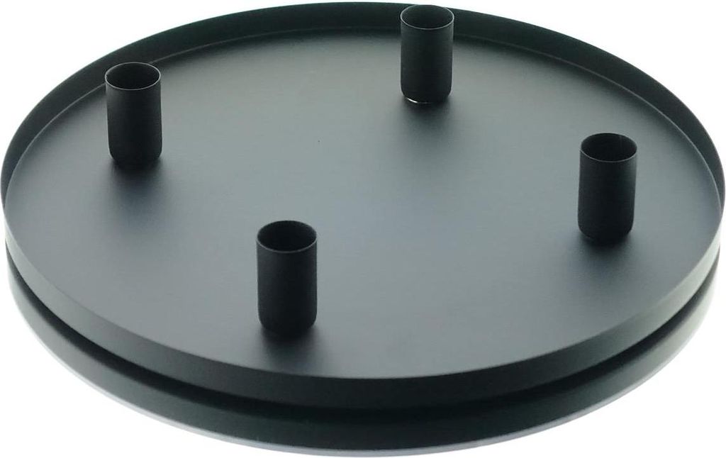 Tablett Schwarz mit 4 Magnet-Stabkerzenhaltern Ø 30 cm - Produktbild 