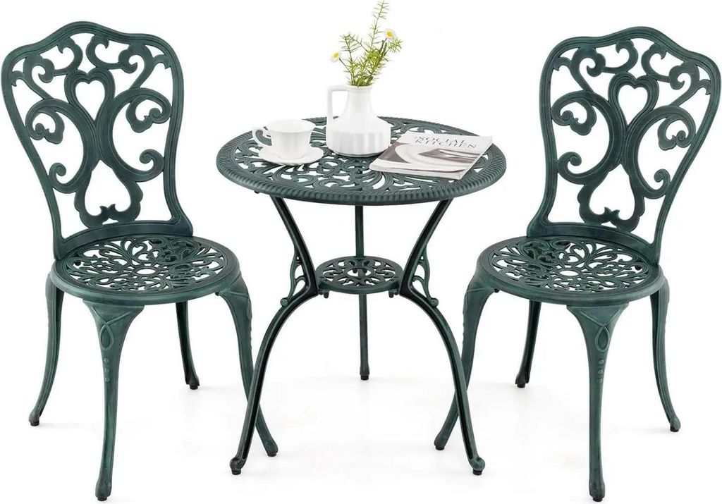 Gartenmöbel-Set - 3-teiliges Bistroset mit Tisch und 2 Stühlen - Wetterfest - Metall - Für Balkon/Terrasse - Montage erforderlich - Grün