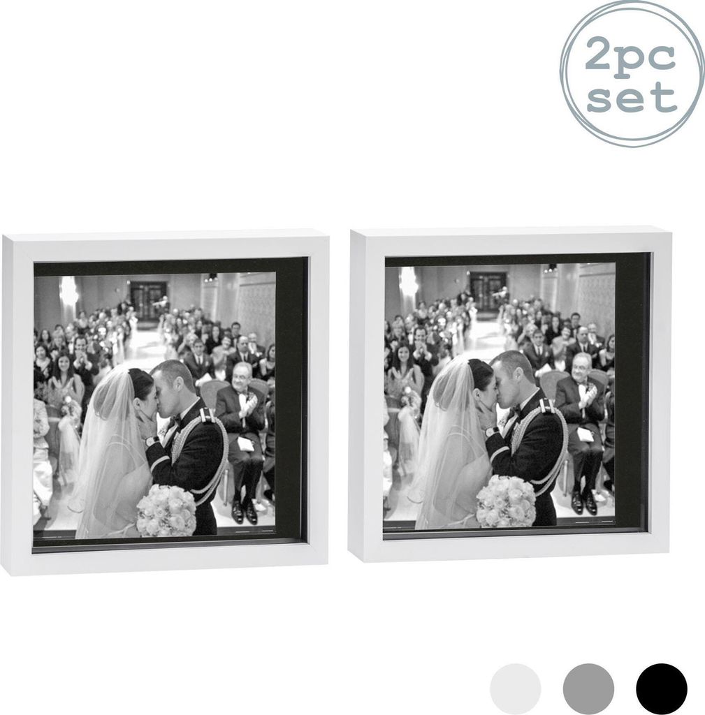 Nicola Spring 2 Stück 10 x 10 3D-Schatten-Kasten-Foto-Rahmen-Set - Craft Anzeigen Bilderrahmen mit 8 x 8 Mount - Glas Aperture - Weiß / Schwarz