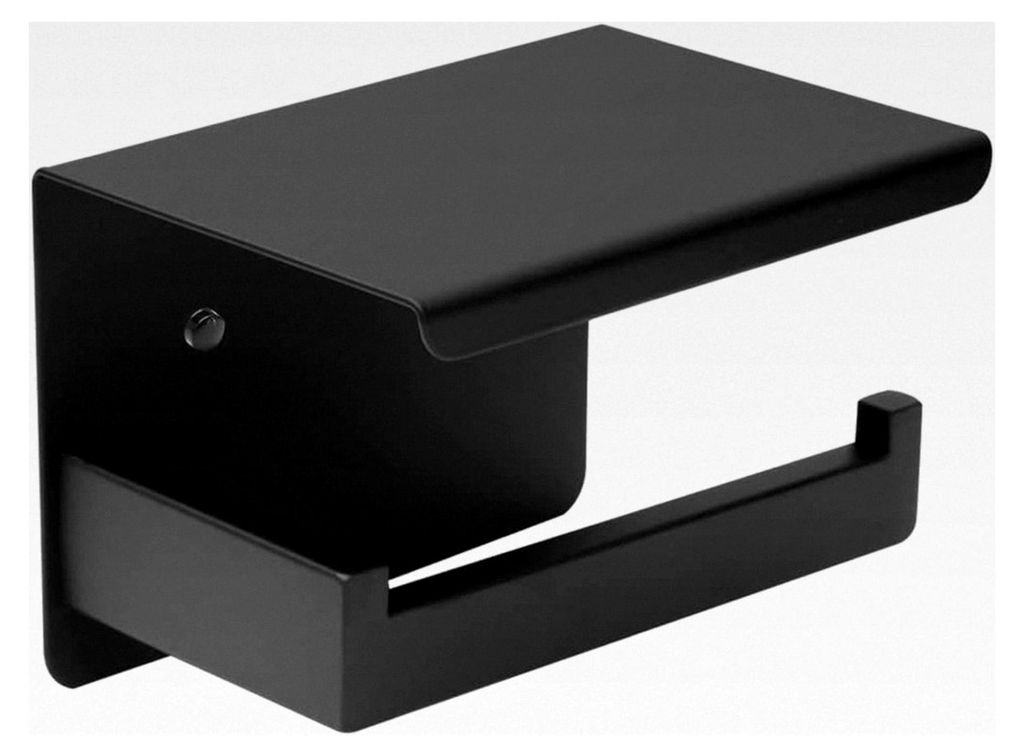 Toilettenpapierhalter Schwarz Ohne Bohren | Edelstahl Klorollenhalter mit Ablage | WC Rollenhalter für das Badezimmer