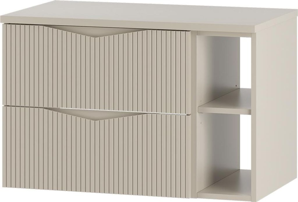 Badezimmer Waschtischunterschrank mit 80 cm Breite in beige mit gerillter Front, 2 Schubladen - CALURI-140
