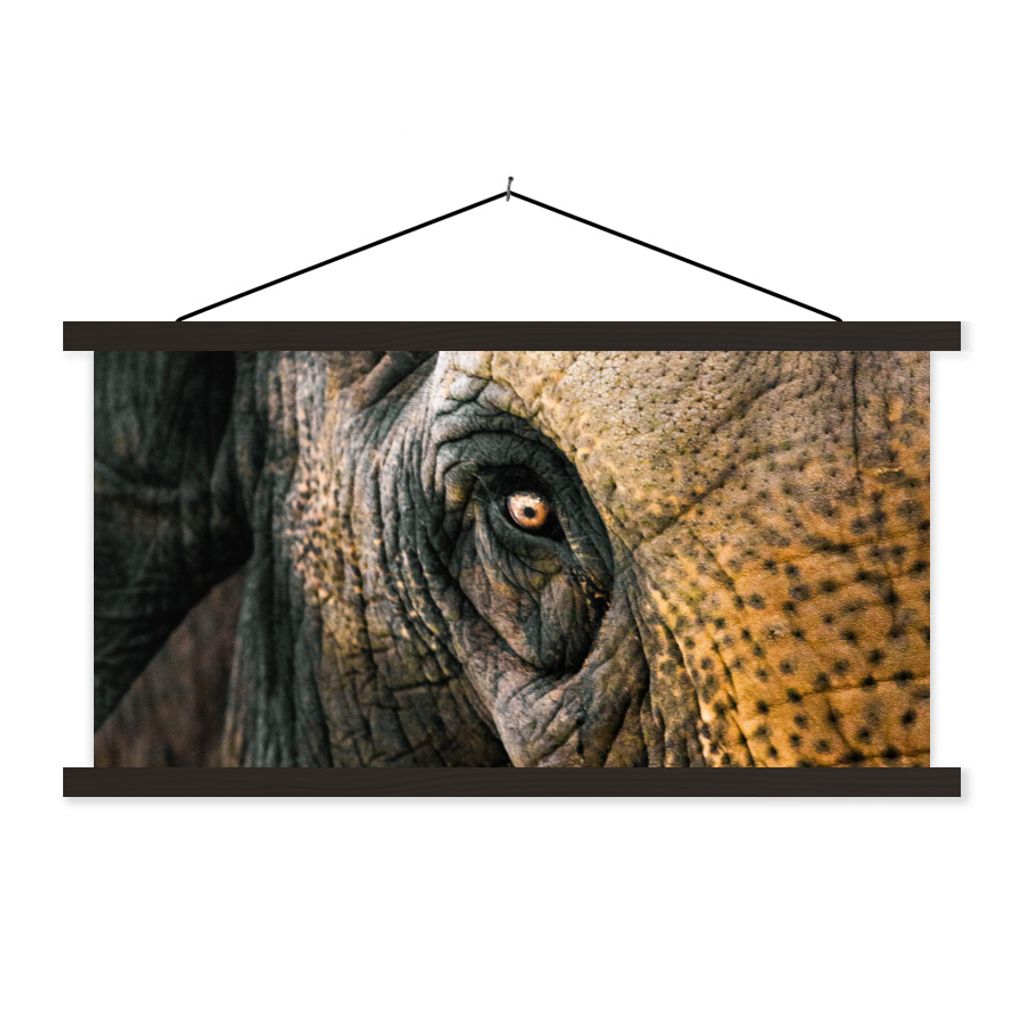 MuchoWow Textilposter Elefant - Nahaufnahme - Tiere - Natur 90x45 cm mit schwarzem Rahmen - Klemmleisten