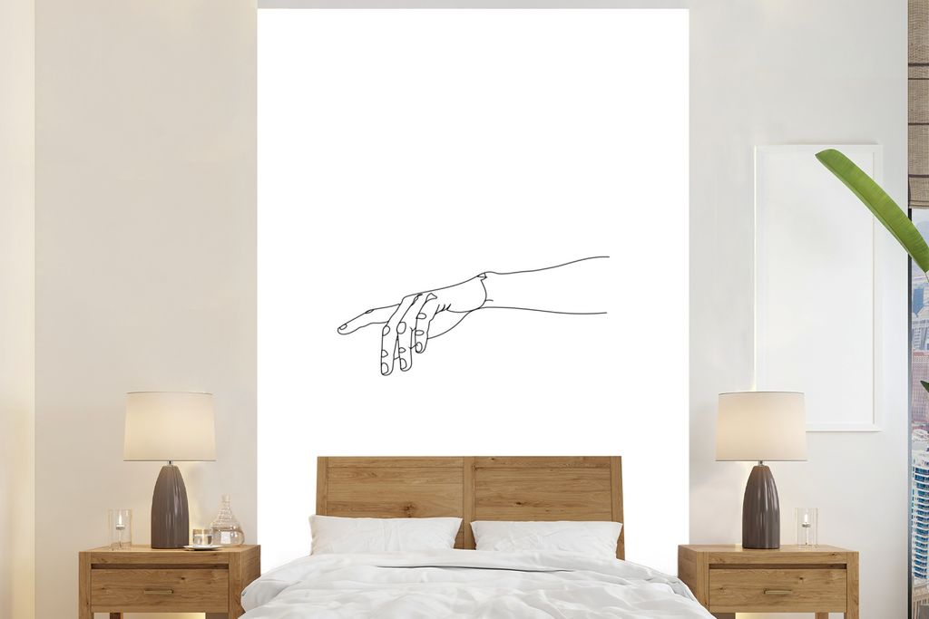 MuchoWow Fototapete für Wohnzimmer oder Schlafzimmer Wandtapete Vinyl Motivtapete Hand - Strichzeichnung - Schwarz - Weiß - 195x300 cm - Das Hi...