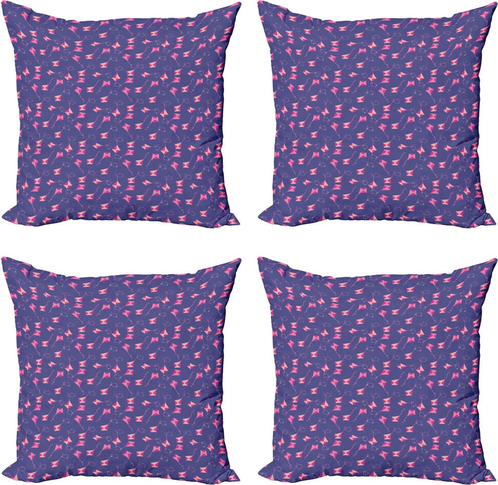 ABAKUHAUS Kites Kissenbezug Set (4 Stück), Rosa Tone Kite-Muster-Sommer, Moderner Doppelseitiger Digitaldruck, 40 cm x 40 cm, Mehrfarbig