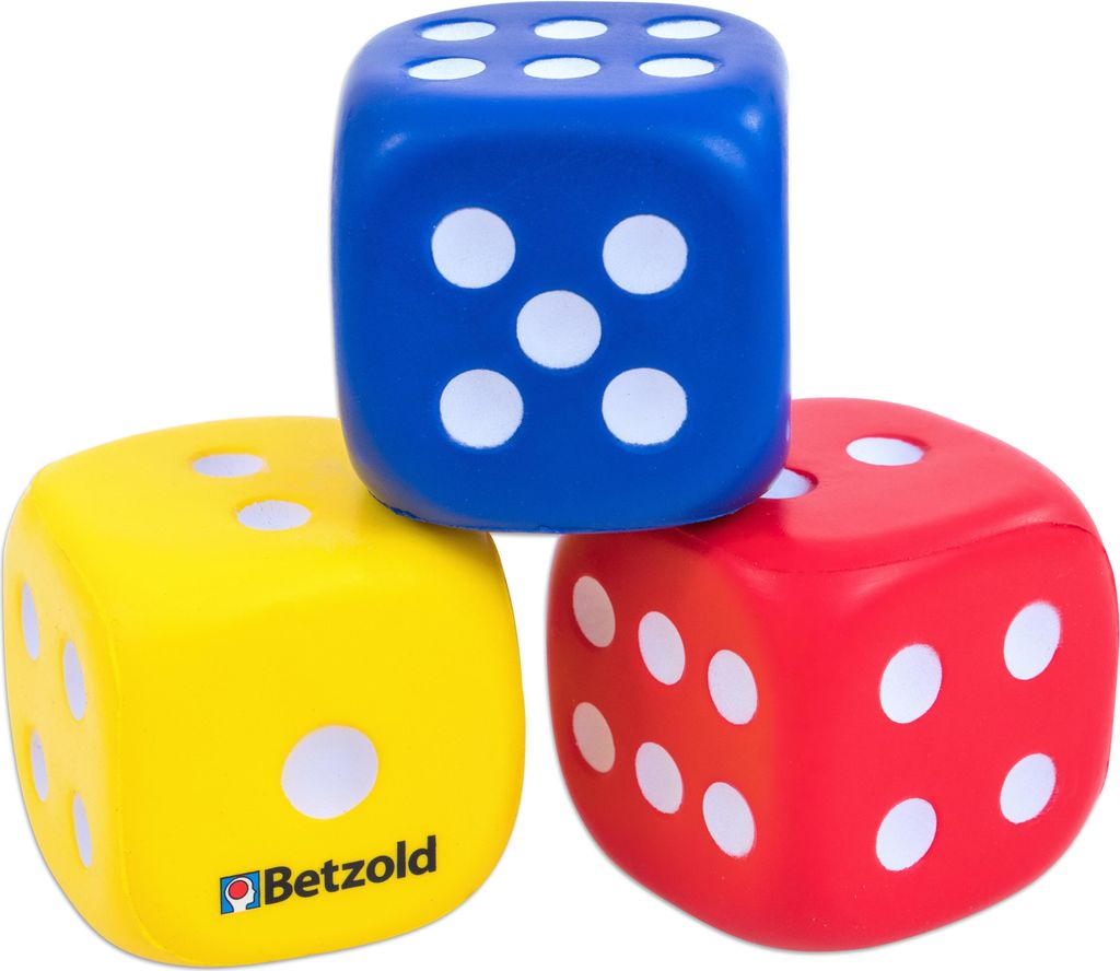 Betzold Augenwürfel aus Schaumstoff, 3 Stück (rot, blau, gelb)