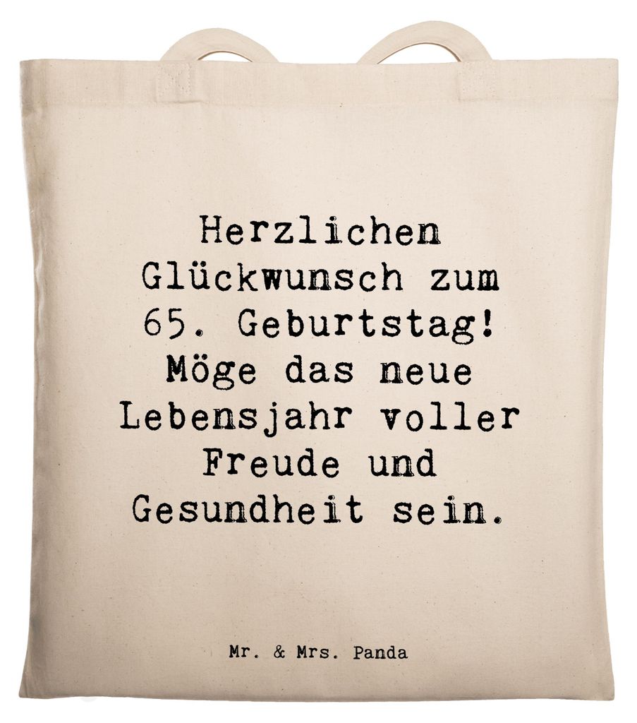 Mr. & Mrs. Panda Jutebeutel Spruch 65. Geburtstag Glückwünsche - Transparent - Geschenk, Tasche, wunderschöne Erinnerungen, Laptoptasche, Famili...