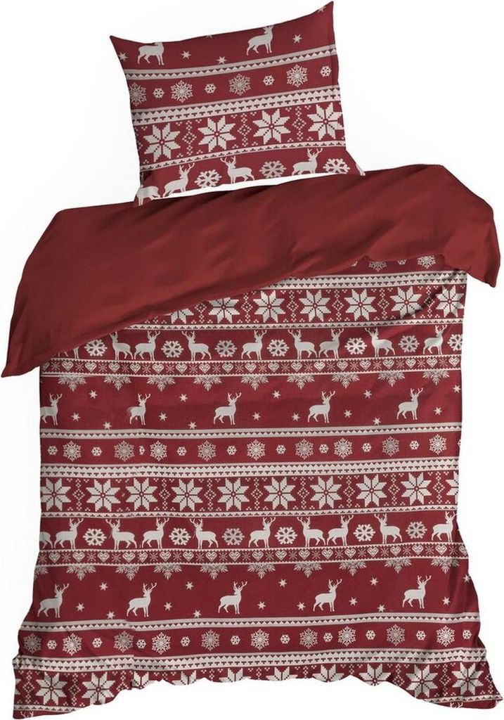 EUROFIRANY | Weihnachtsbettwäsche - rot creme - 140 x 200 Produktbild 