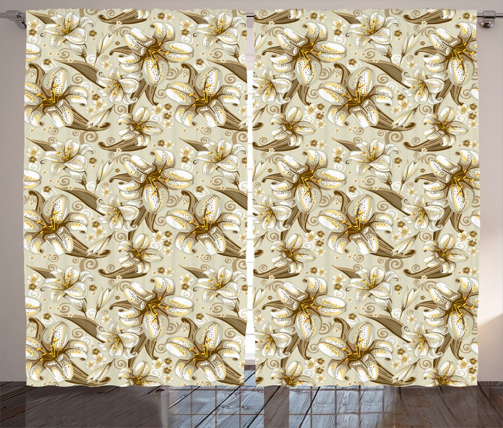 ABAKUHAUS Blumen Rustikaler Vorhang, Blühende Blumen Blütenblätter, Wohnzimmer Universalband Gardinen mit Schlaufen und Haken, 280 x 245 cm, Bei...