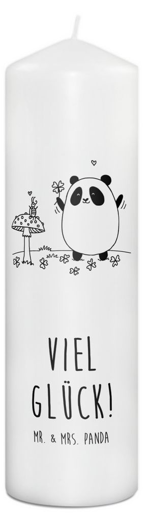 Mr. & Mrs. Panda Kerze Panda Glück 29 x 8 cm XL - Weiß - Geschenk, Stumpenkerze, Wachskerze, Erinnerungslicht, Blockkerze, Bedruckte
