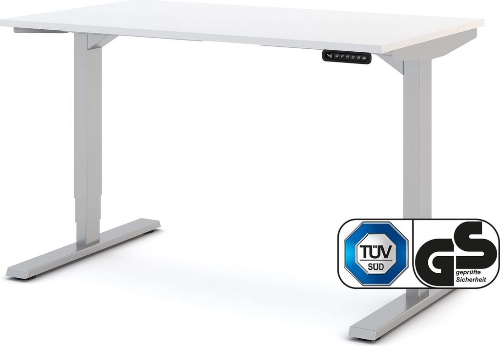 ASSMANN Elektrisch höhenverstellbarer Schreibtisch Y-Line Weißaluminium, 120x70cm, Memoryfunktion, Kollisionsschutz, 2-fach-Motorik