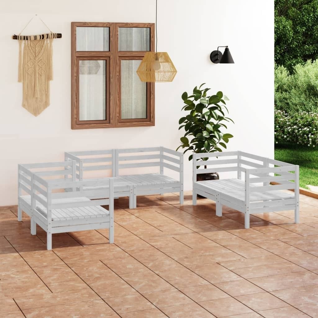Maison Exclusive - 6-tlg. Garten-Lounge-Set Weiß Massivholz Kiefer