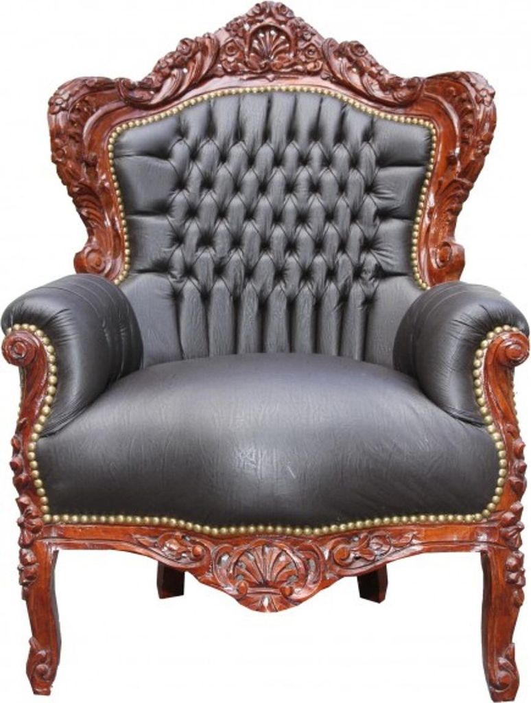 Casa Padrino Barock Sessel "King" Braun Lederoptik / Braun Antik Möbel