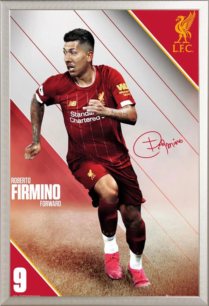 Affiche FC Liverpool Firmino 19/20 avec Cadre Aluminium Argenté Shinsuke