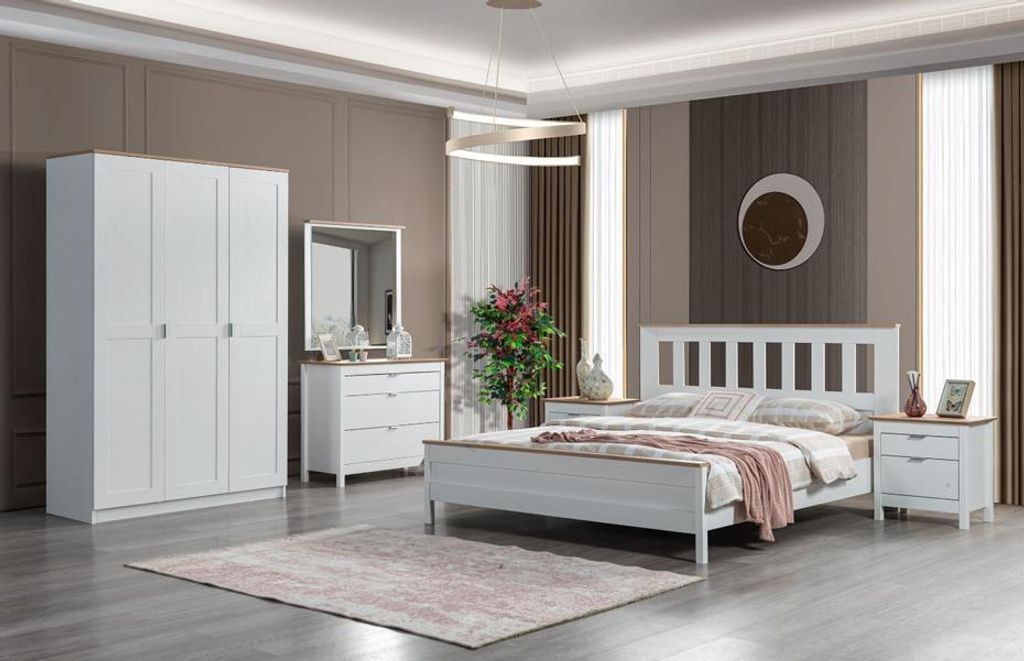 Schlafzimmer Set komplett Schrank Bett Kommode Nachttische Weiß 5tlg