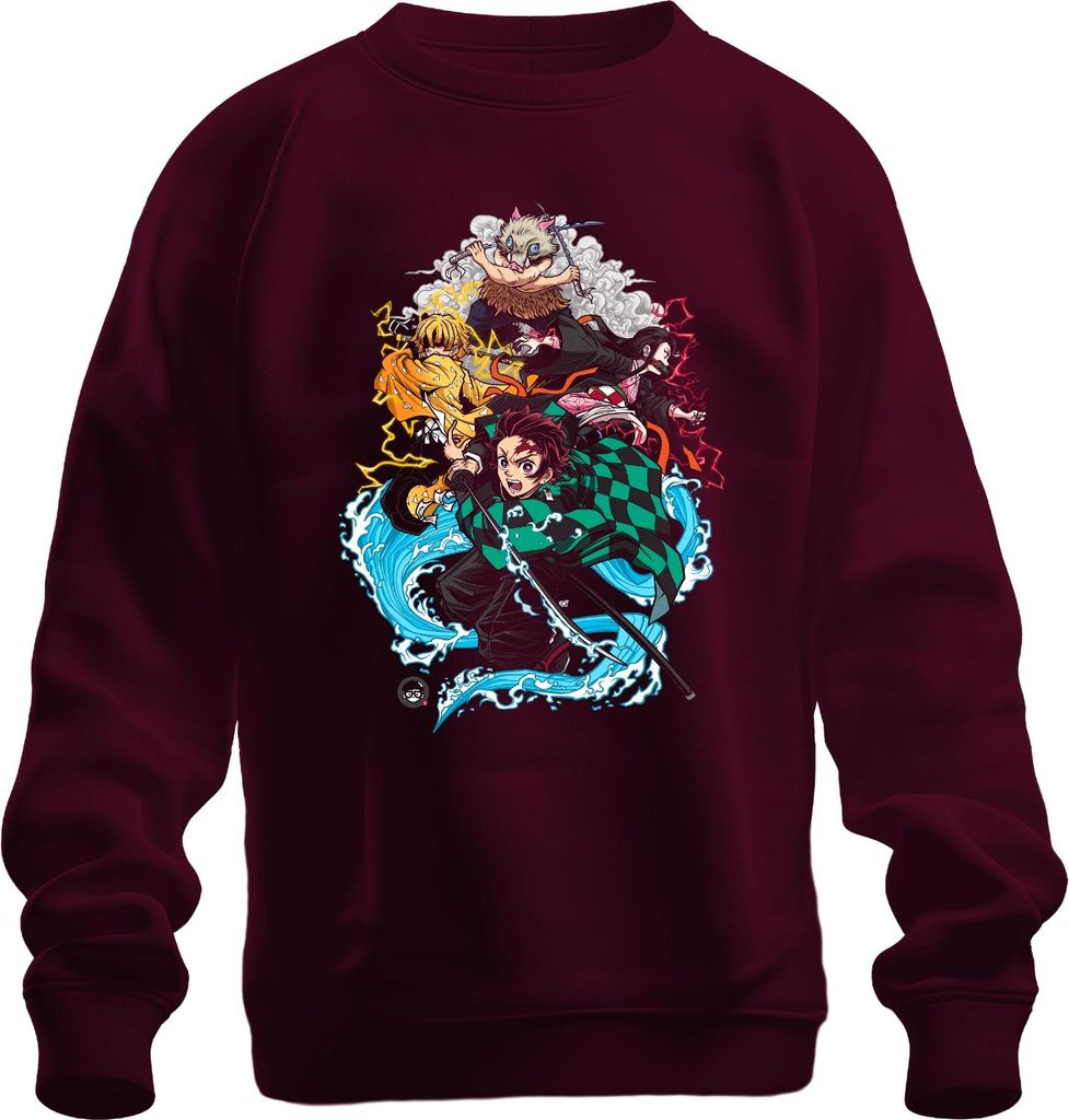 Kimetsu no Yaiba Tanjiro Nezuko Zenitsu Inosuke Anime Geschenk Uni Sweatshirt Pullover, Burgundy, XXL