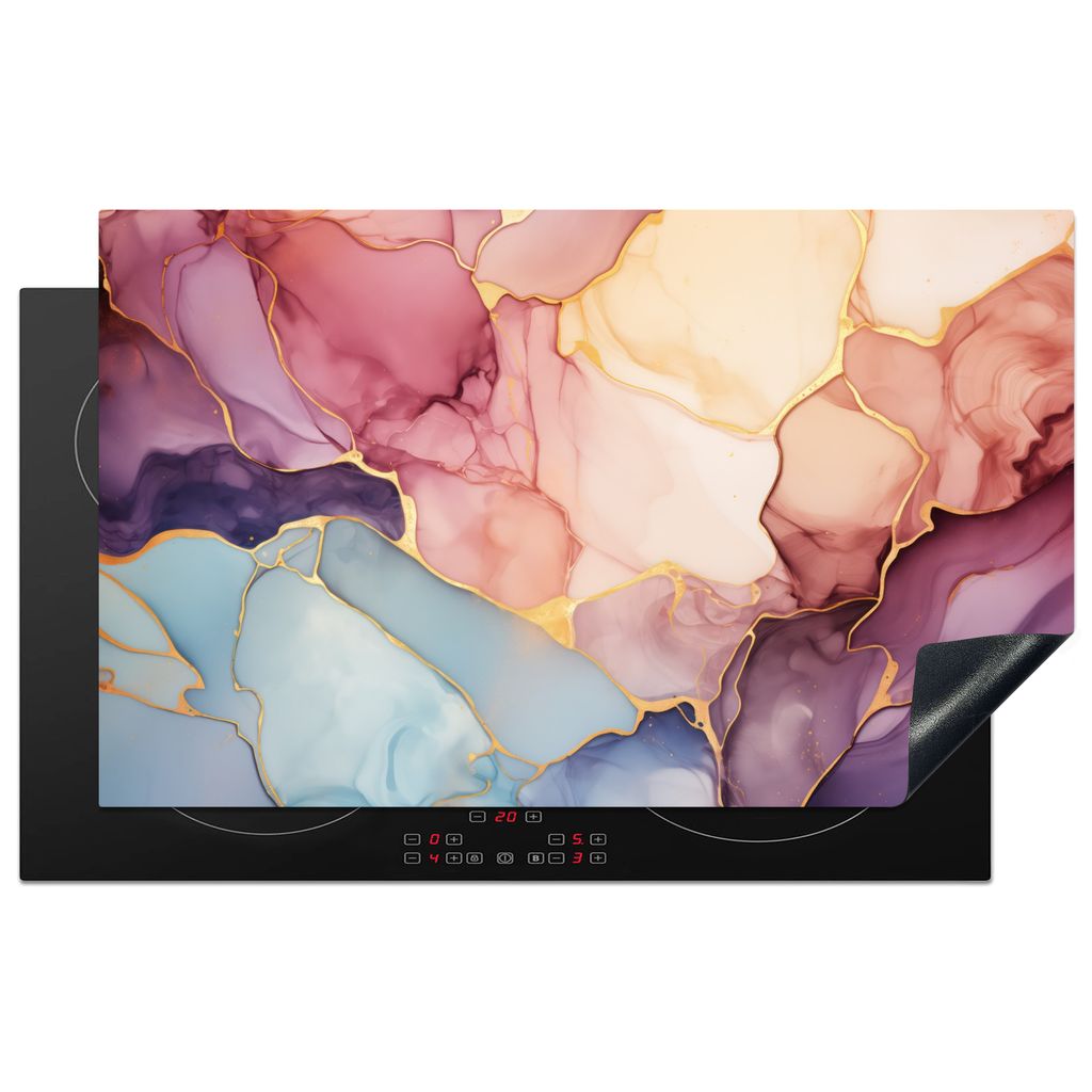 KitchenYeah Herdabdeckplatte Marmor - Farbenfroh , 85x52cm, Küche Deko, Glaskeramikkochfeld Herdabdeckung, Abdeckplatte fùr Kochfeld