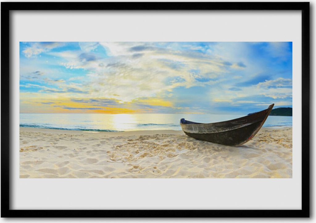 Bild 70x50 MDF-Rahmen Wandkunst Boot Strand Meer