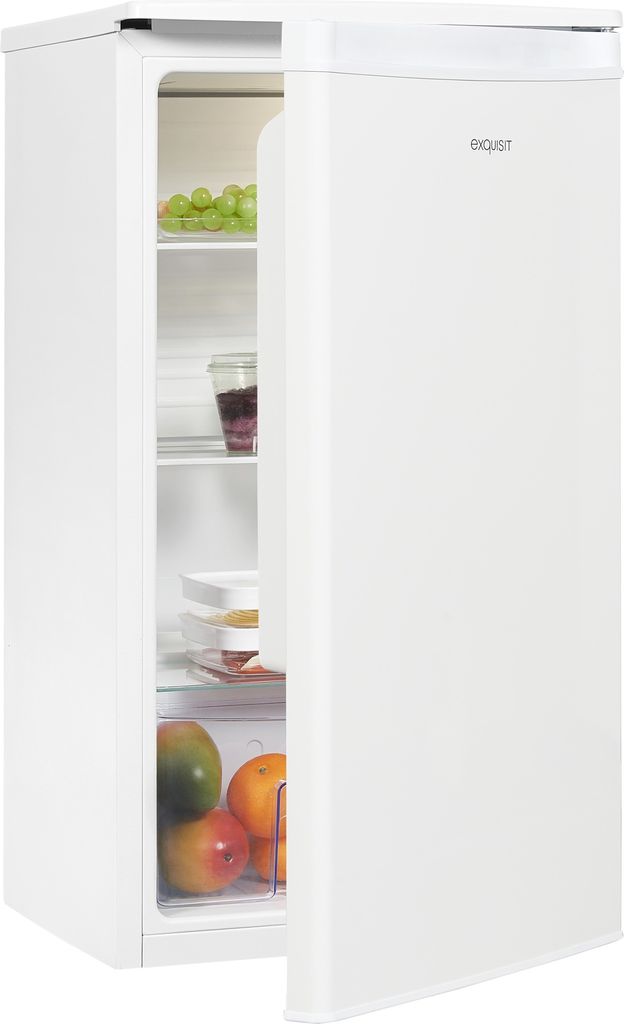 Exquisit KS85-V-091E Standkühlschrank, 45 cm breit, 75L, LED Beleuchtung, 2 Türablagen, Flaschenregal, weiß