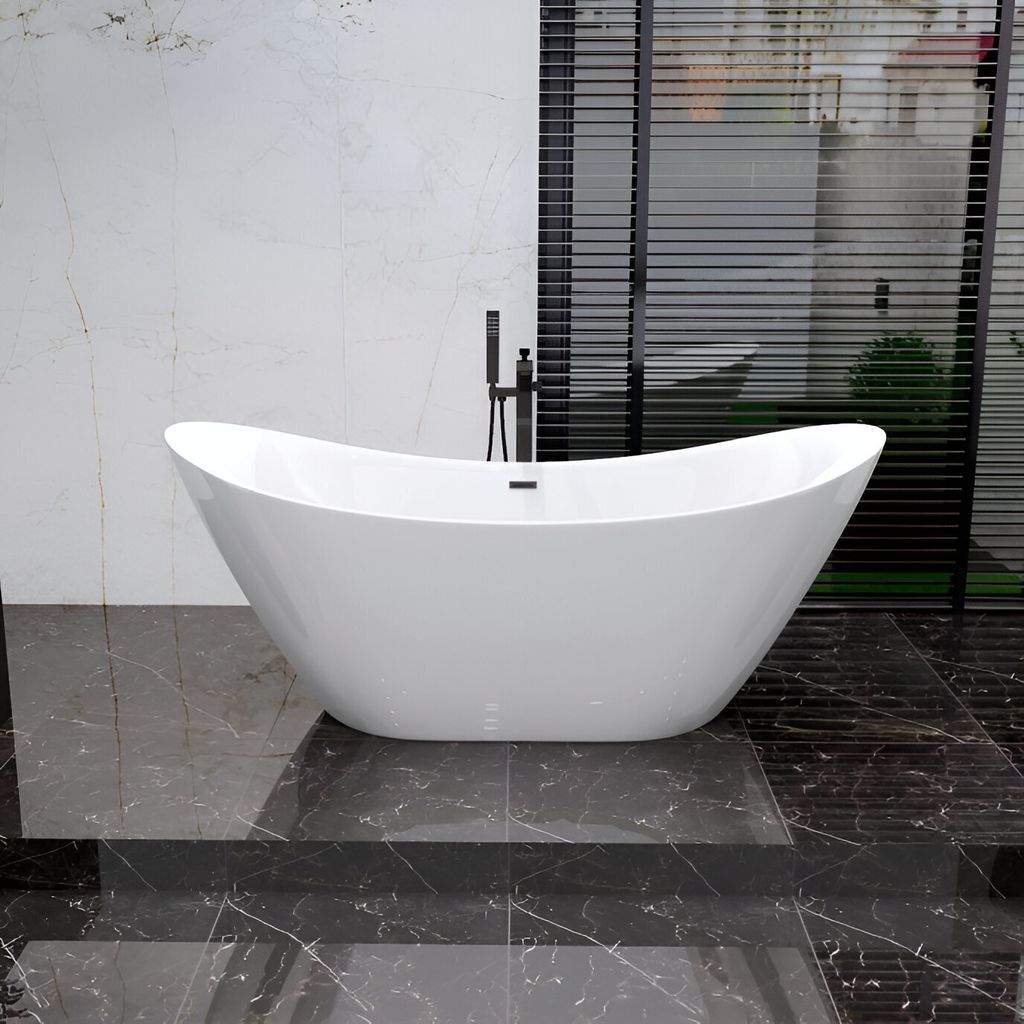 Freistehende Badewanne 180x80 Weiß Modern Exclusive Acryl Ablaufgarnitur Click-Clack Gratis | BADLAND IVAR