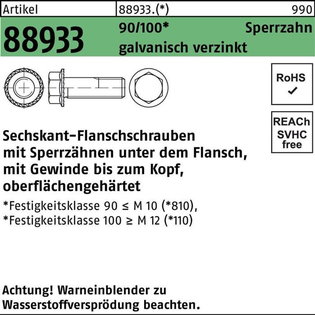 Reyher 6kt.-Flanschschrauben Sperr. Kl. 90 Zn, M 5x12 Zn (500 Stück)