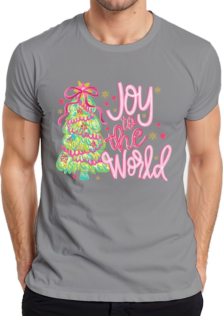 Joy to the World Weihnachtsbaum Weihnachten Geschenk Pink Glitzer Herren T-Shirt, Grau, XXL