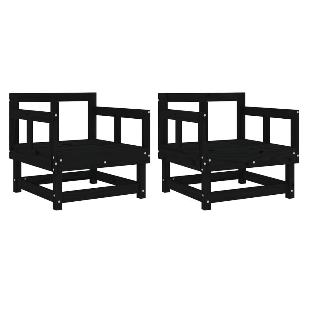 vidaXL Gartenstühle 2 Stk. Schwarz Massivholz Kiefer