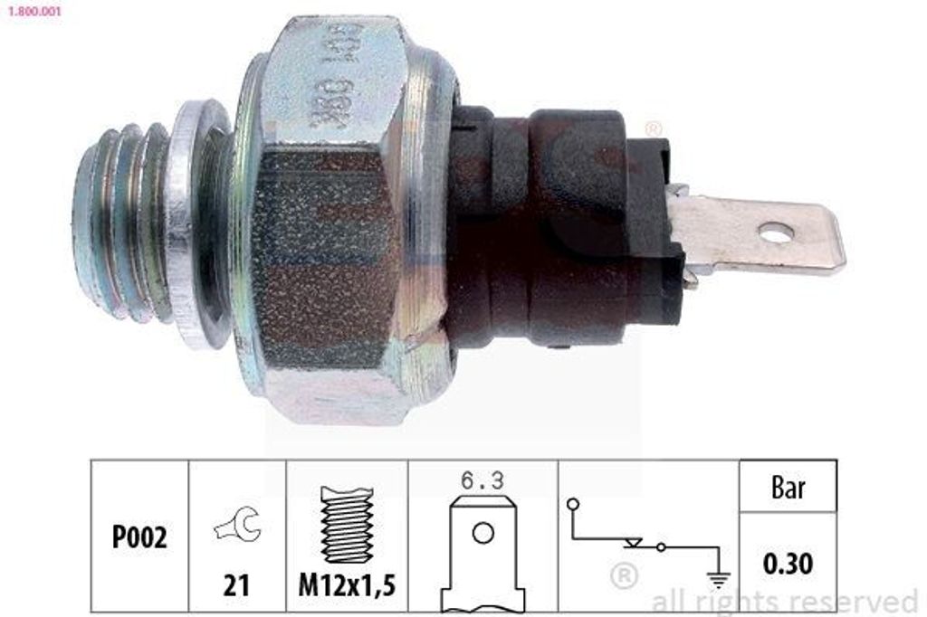 EPS 1.800.001 Öldruckschalter Öldrucksensor für FIAT Panda Schrägheck (141) Uno Schrägheck (146) 500 Limousine 126 (126) 127 Schrägheck (127)