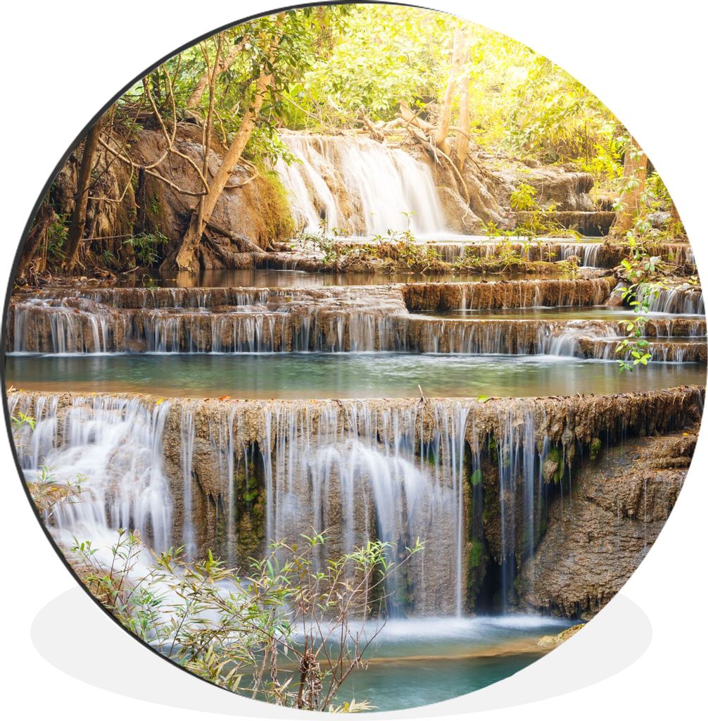 MuchoWow Aluminium Wandkreis Sonne - Wasserfall - Landschaft Ø 90 cm Wanddeko Modern Wohnzimmer - Mauerkreis - Wandbilder - Runde Bild - Bild au...